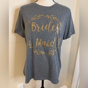 Bella & Canvas brides maid gray tee shirt with gold glittery graphic text SZ LG